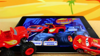 Blaze and the Monster Machines Plays Racing Game App with Disney Cars Lightning McQueen