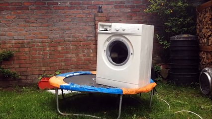 A washing machine on a trampoline