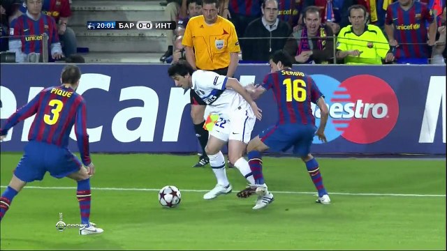 الشوط الاول مباراة برشلونة 1-0 انتر ميلان - نصف نهائي دوري الابطال 2010