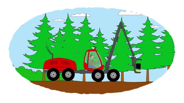 Мультик - Раскраска. Учим Цвета - Тракторы, работающие в лесу