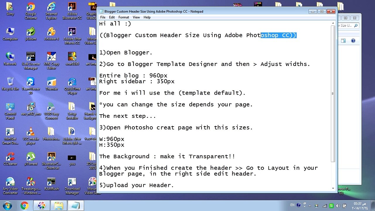 Blogger Custom Header Size Using Adobe Photoshop CC