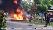 Tabrak Tiang Telepon Mobil Kijang Terbakar dan Tujuh Kali Meledak
