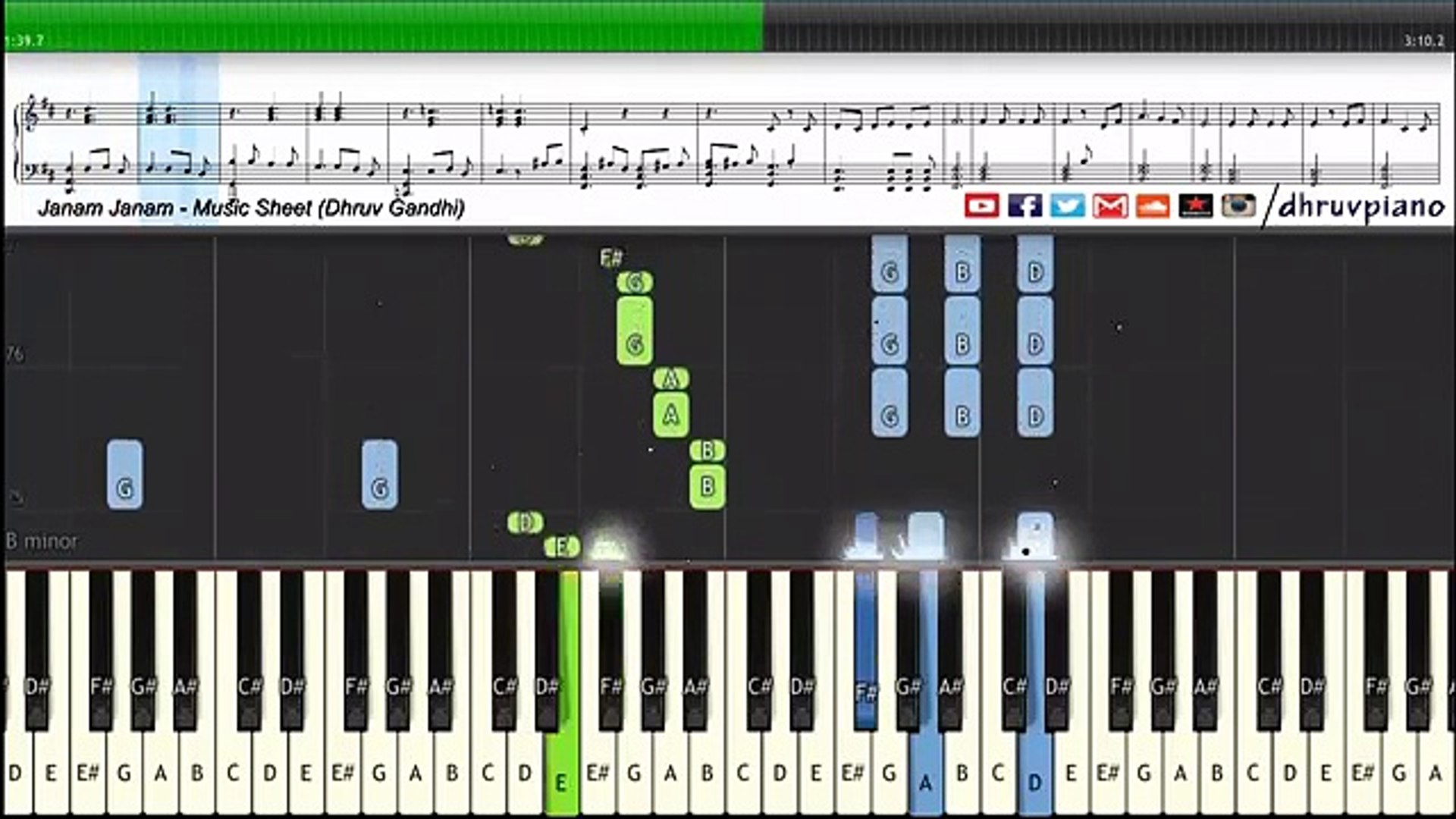 ⁣Janam-Janam-Dilwale-Arijit-Singh--SRK--Piano-Tutorial--Music-Sheet--MIDI-with-Lyrics