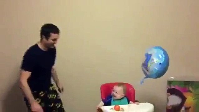 Cute Baby Laughing At Balloon His Dad Playing With For Him