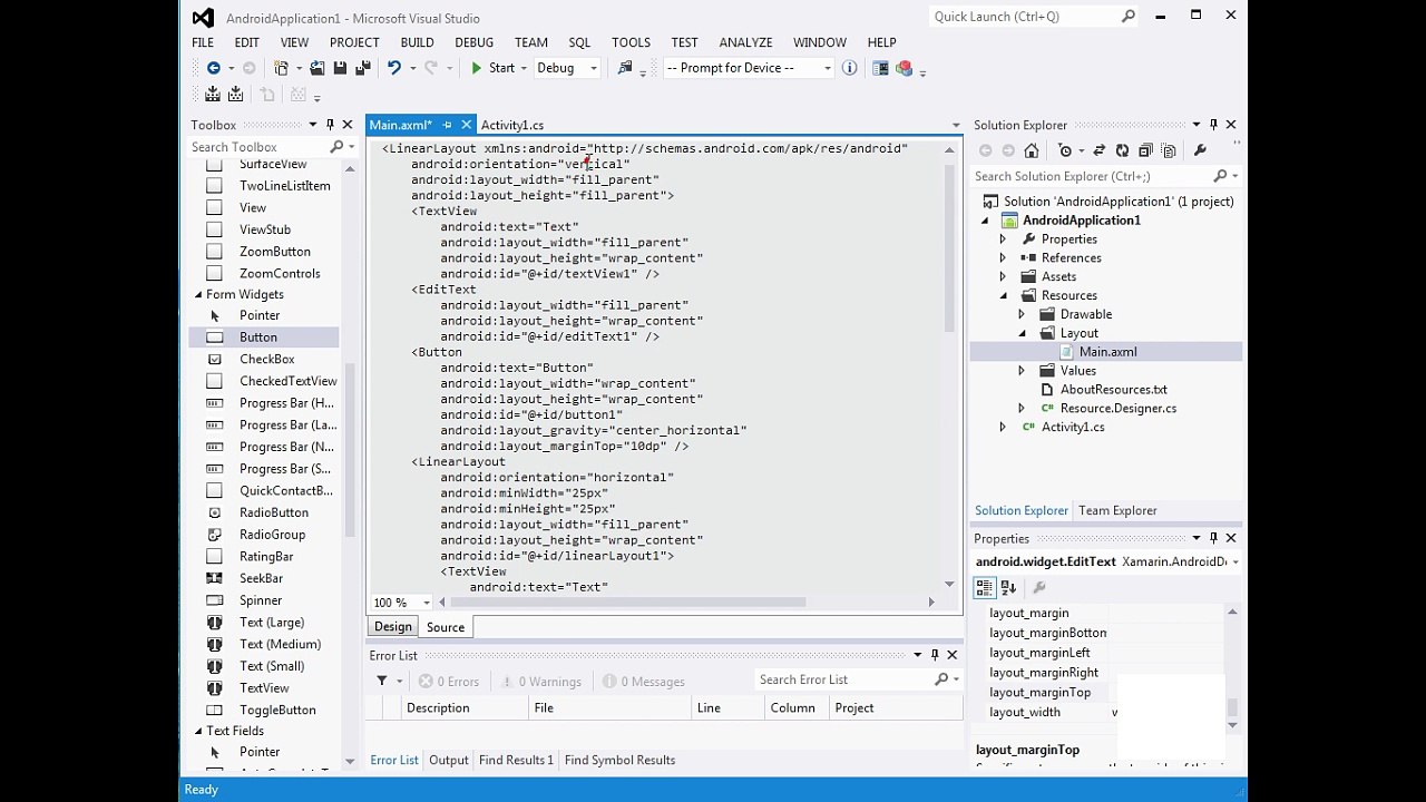Android Development Using C# and Visual Studio 2012. Part2. User Interface