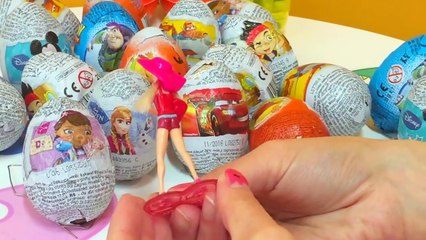 Opening of 30 SURPRISE EGGS! with Frozen Elsa and Anna, Disney Cars, Barbie and Hot Wheels Cars