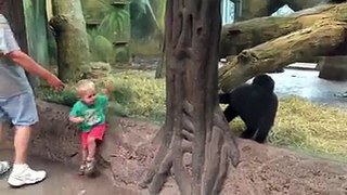 Small boy playing with bear