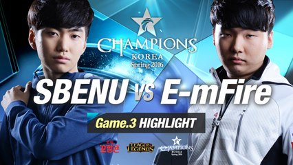 [H/L 2016.01.23] SBENU vs E-mFire Game 3 - RO1 l 롯데 꼬깔콘 LoL Champions Korea Spring 2016