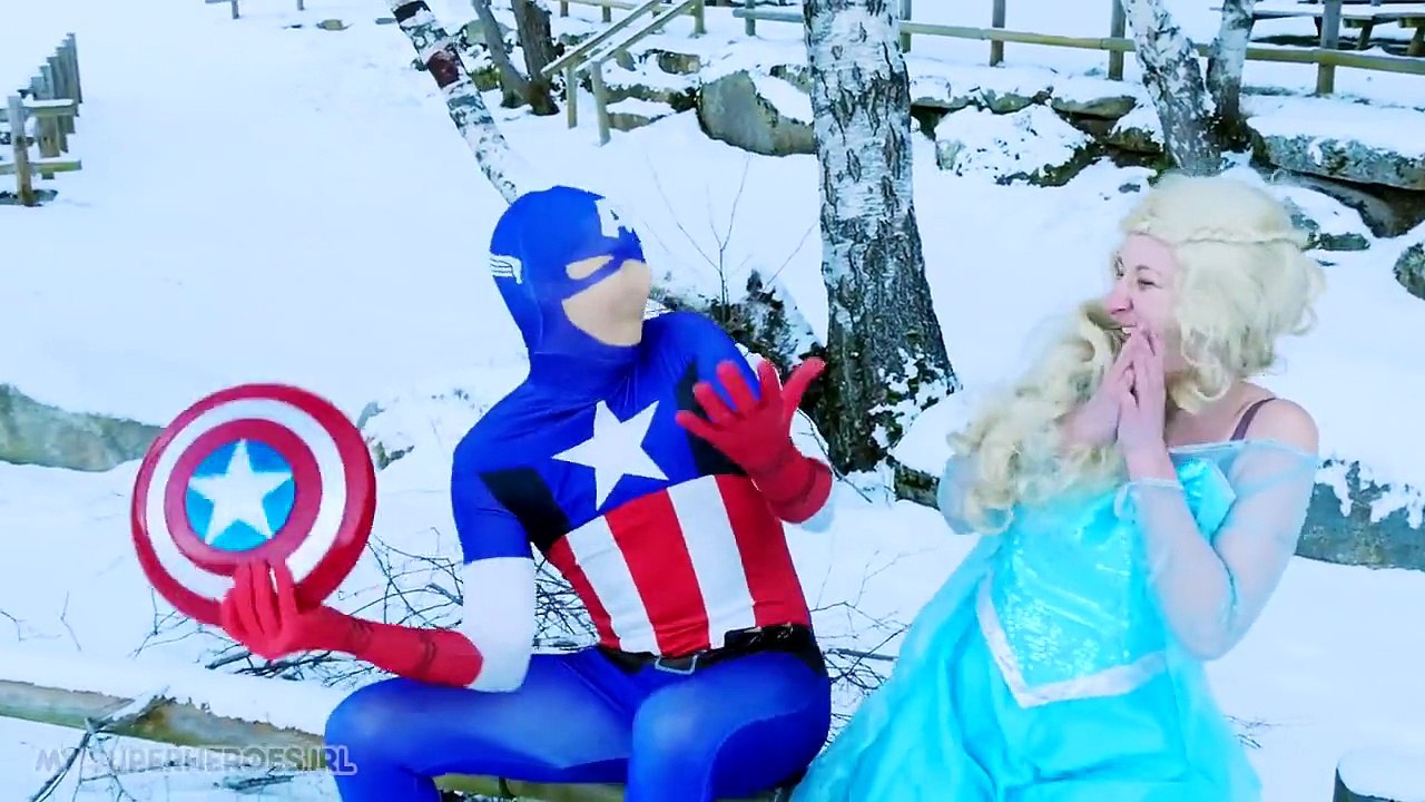 Spiderman USA America Fall in LOVE Elsa Frozen in Real Life - Disney Superhero Movie