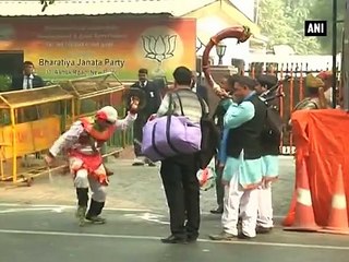 Celebration begins outside BJP headquarters