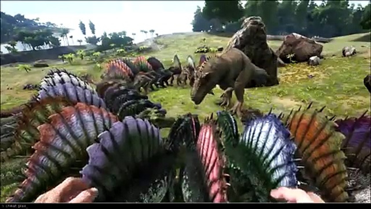 ARK: Survival Evolved - GIGANOTOSAURUS VS 100 SPINOSAURUS (Dinosaur Battle Arena)
