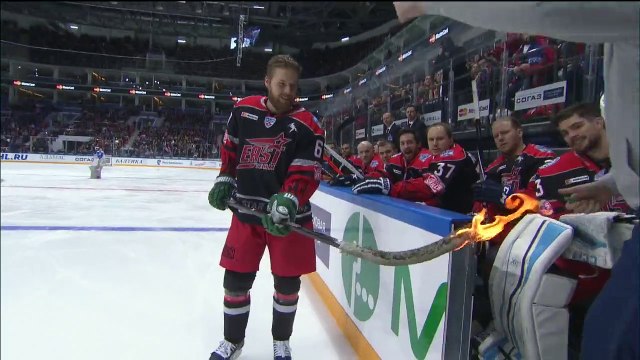 Linus Omark tries to score with a burning stick at KHL ASG'16