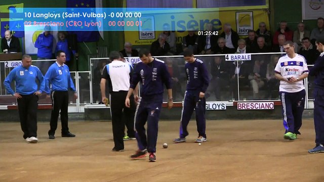 Mène 6, finale Bresciano contre Langloys, Super 16 masculin, Sport Boules, Saint-Egrève 2016