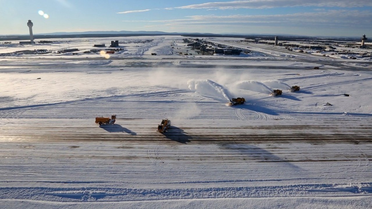 Aerial views of historic blizzard snowfall