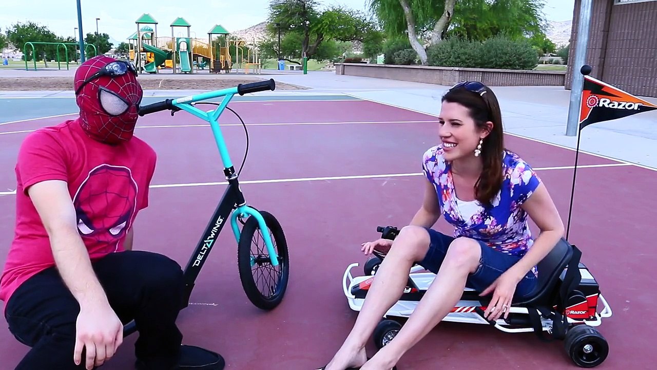 RAZOR GO KART & SCOOTER RACE With Spiderman and DisneyCarToys Sandra