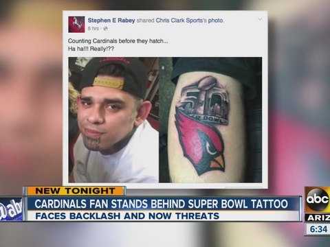 Cardinals fan stands behind Super Bowl tattoo