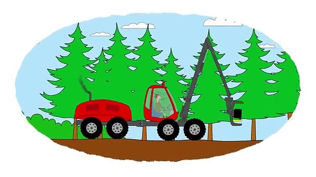 Мультик - Раскраска. Учим Цвета - Тракторы, работающие в лесу