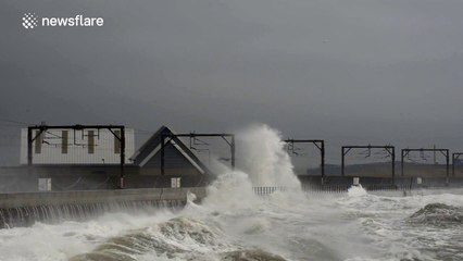 Windy conditions off the coast of Scotland after storm hits