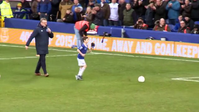 Young disabled kid scores goal during soccer game at Everton - Emotional moment