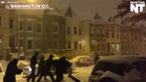 Cops Play Football During The Blizzard