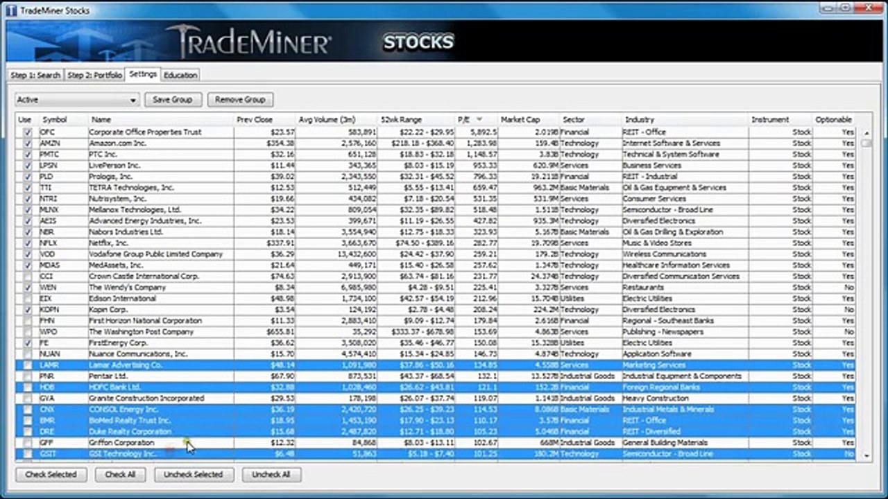 TradeMiner Custom Groups