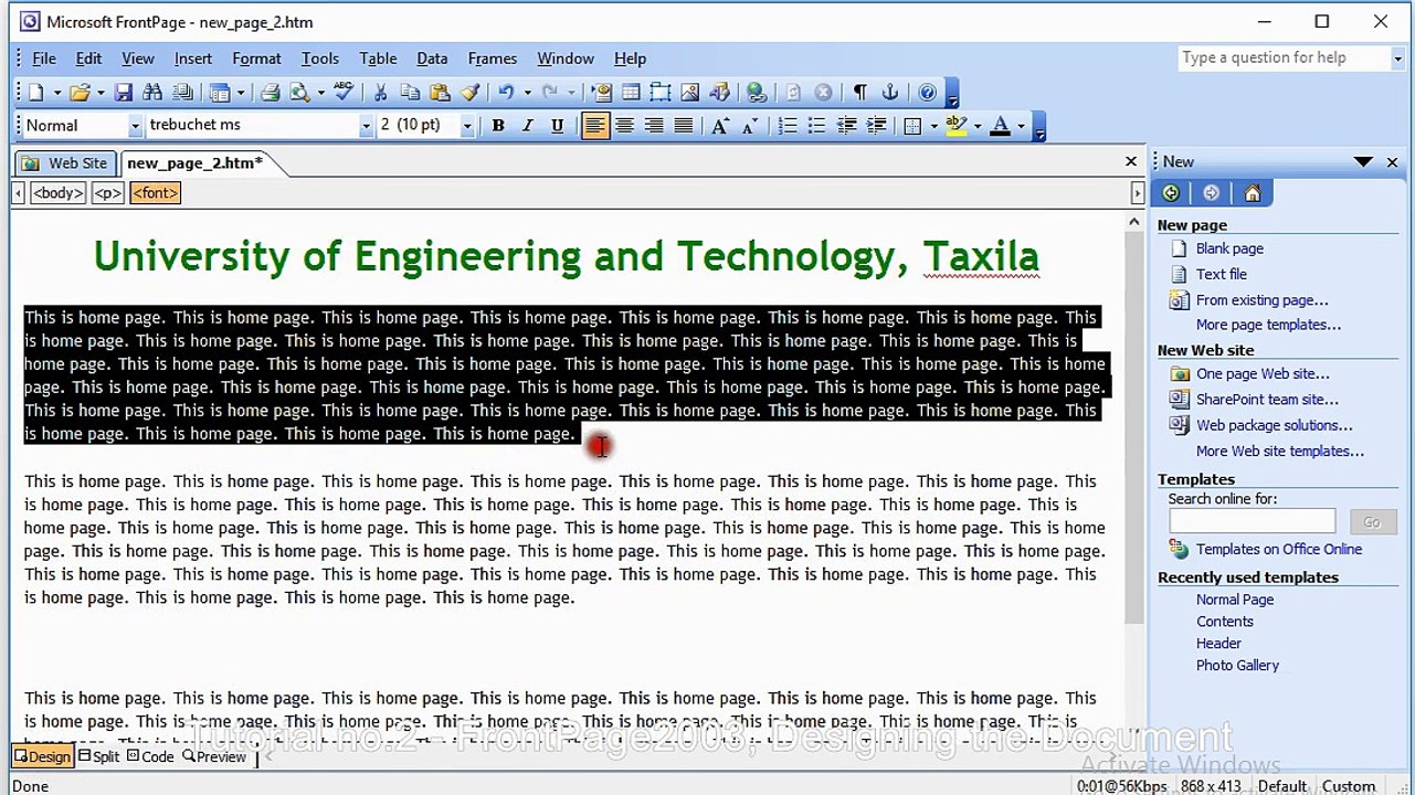 Tutorial no.2 - FrontPage2003, Designing the Document