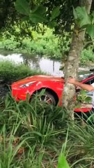 Vídeo: Ferrari faz ultrapassagem, derrapa e cai em córrego