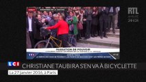 Christiane Taubira quitte le ministère de la Justice à bicyclette