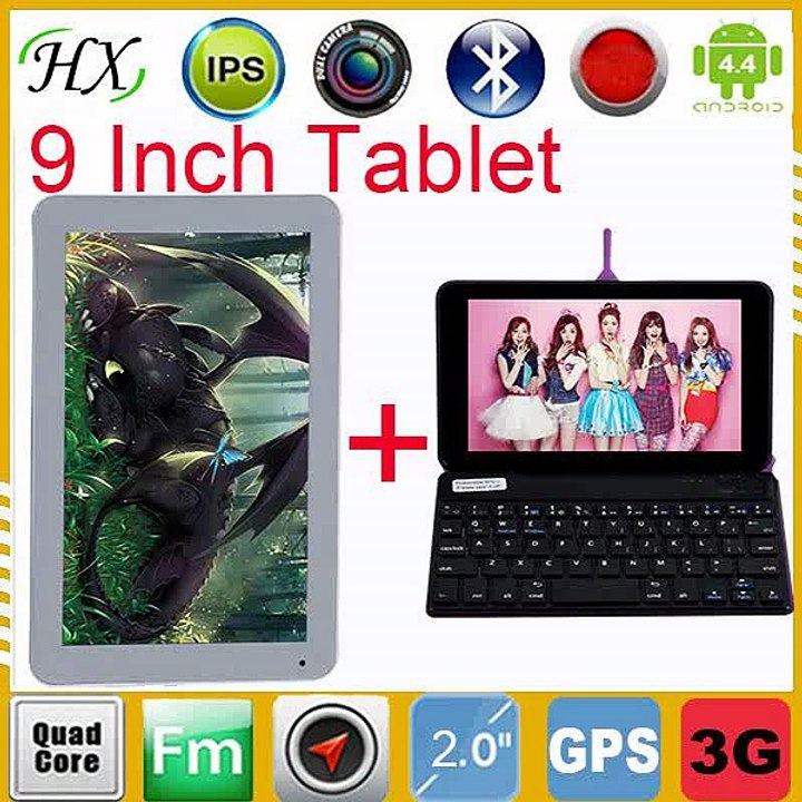 Hot!9 inch Tablet PC 3G Phablet SIM MTK8382 Android4.4 1G+8G Quad Core Flash Light GPS Phone Call WIFI Tablets+wireless keyboard-in Tablet PCs from Computer