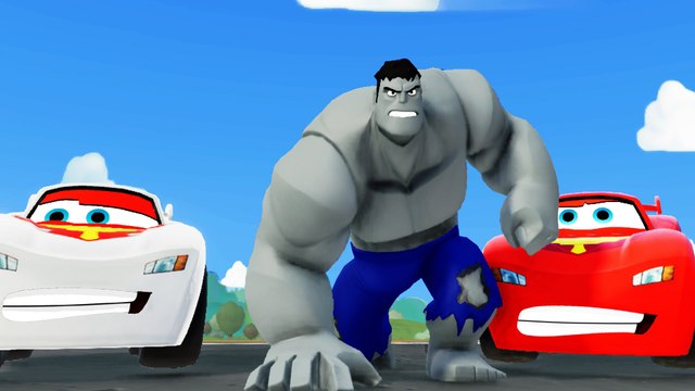 HULK VS GREY HULK Funny Race with Disney Cars Rayo McQueen & Custom Silver Macuin + Nursery Rhymes