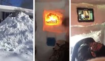 Igloo fully equipped with TV and fireplace