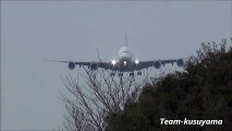 Thai Airways A380 crosswind landing at Narita Airport.  Crosswind Landing