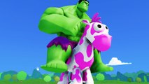 FUNNY Hulk ride Little Pony & Race vs Spiderman Venom Disney Pixar Cars McQueen   Nursery Rhymes !
