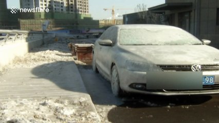 Car parked outside for too long becomes ice sculpture