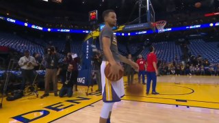 Stephen Curry Invites Young Fan to Try His Pregame Dribbling Routine