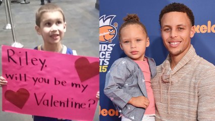 Stephen Curry Meets Boy with “Riley, Will You Be My Valentine?” Sign