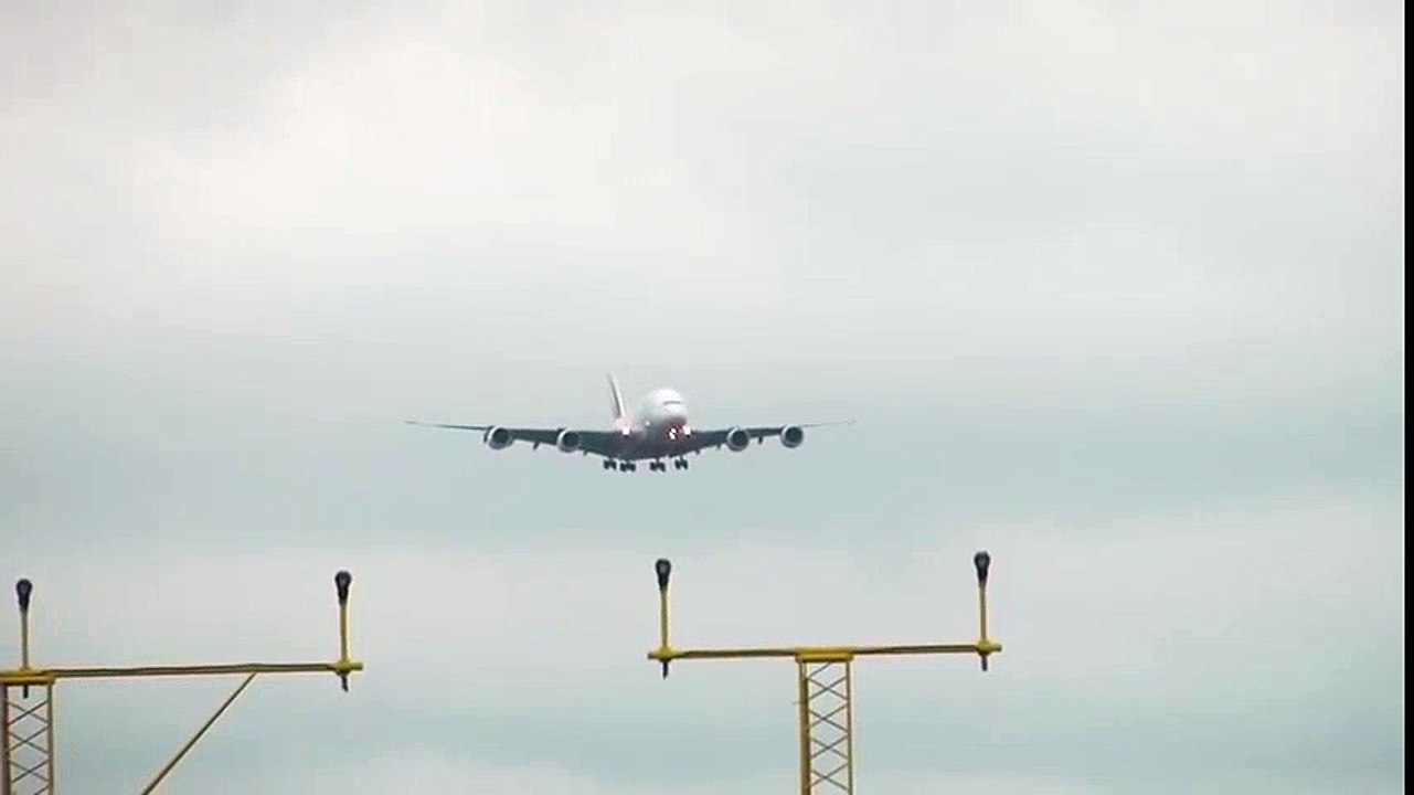 Emirates Airbus A380 Crosswind Landings Near Birdstrike  Crosswind Landing
