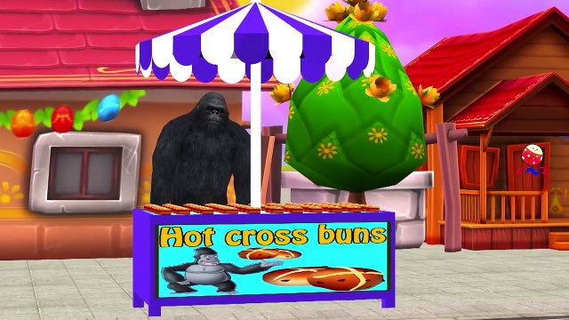 Godzilla Dinosaurs and King Kong Cartoons Singing Hot cross Buns Nursery Rhymes for Childr