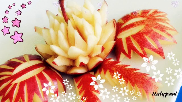 Art In Apple Flower _ Fruit Carving Apple Leaf _ Apple Carvings _ Creative Garnishes (Italypaul)