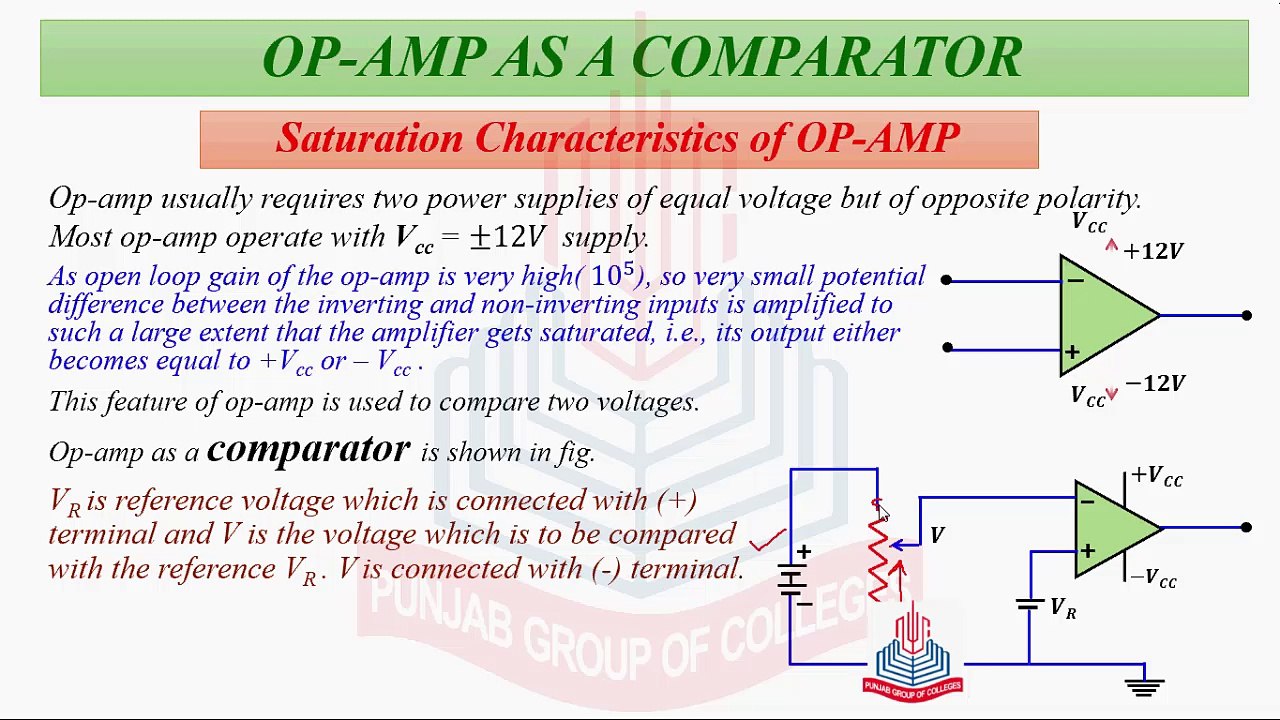 OPAMP as a Comparator ( Saturation Characteristics of OPAMP ) video Dailymotion