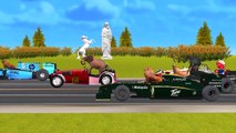 Godzilla, King Kong, Dinosaurs And Lion Cartoons Car Racing Videos For Children