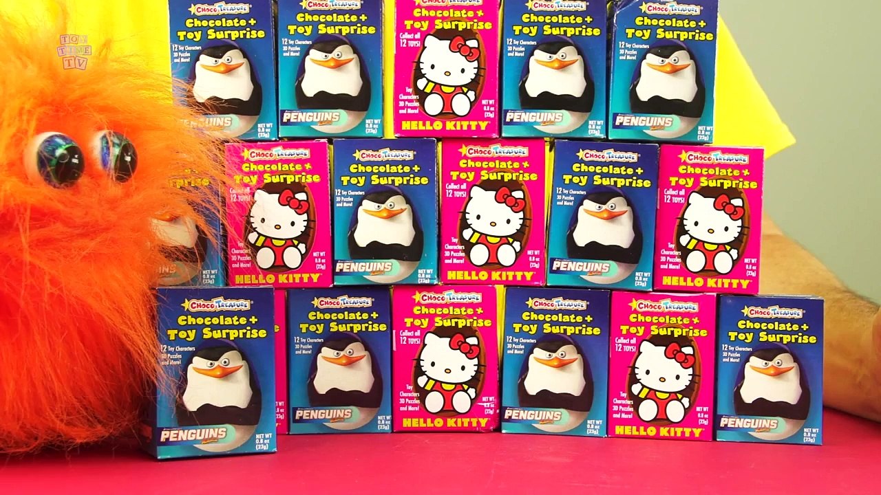 Kids Toy Surprise Chocolate Eggs Penguins of Madagascar and Hello Kitty Toys