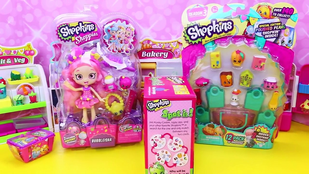 Shopkins Spot It Game Challenge & NEW Shopkins Shoppies Dolls & Surprise Toys 12 Pack