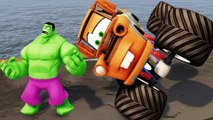 FUNNY Hulk Spiderman & Monster Truck Tow Mater (Cars 2)   Finger family Nusery Rhymes Song for Kids