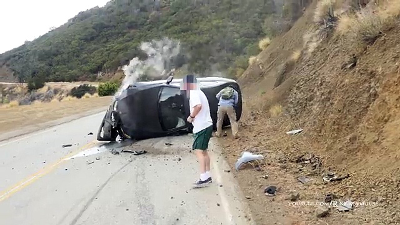 Car Crashes Hard into Hillside - 4K UHD
