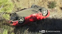 Crazy Ferrari Crash , Car Flips Down Steep Embankment