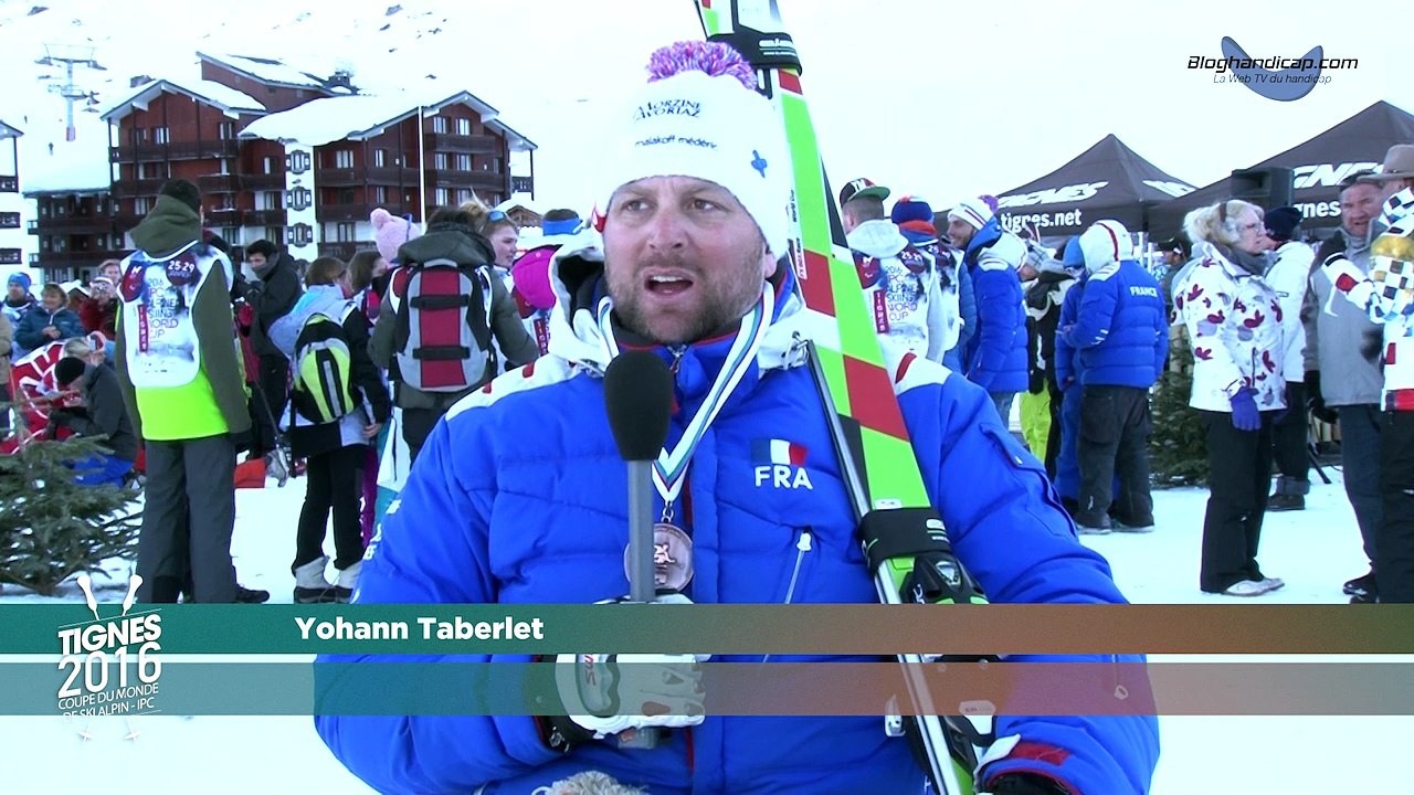 Tignes 2016 - Zone Mixte de Yohann Taberlet Médaille de bronze en super-G