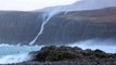 Strong Storm Gertrude winds blow waterfall upwards on the Isle of Skye