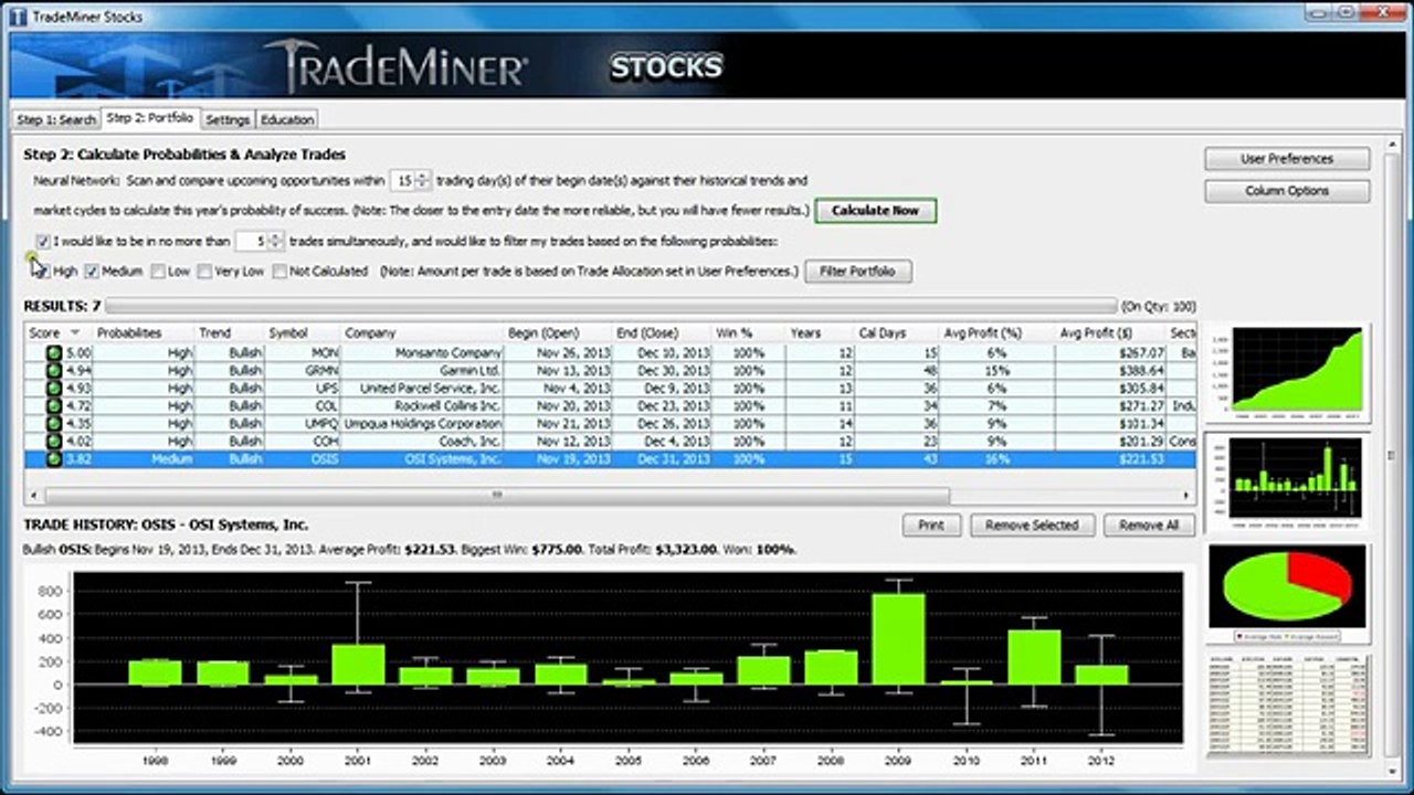 TradeMiner Portfolio Filters