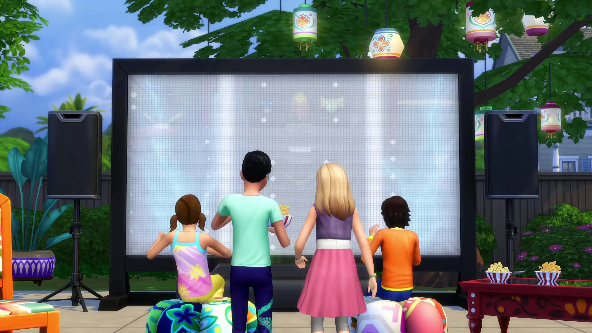 The sims (серия игр). Sims 4 films. симс 4 друзья. Sims 4 game. Sims 4 уличный кинотеатр.